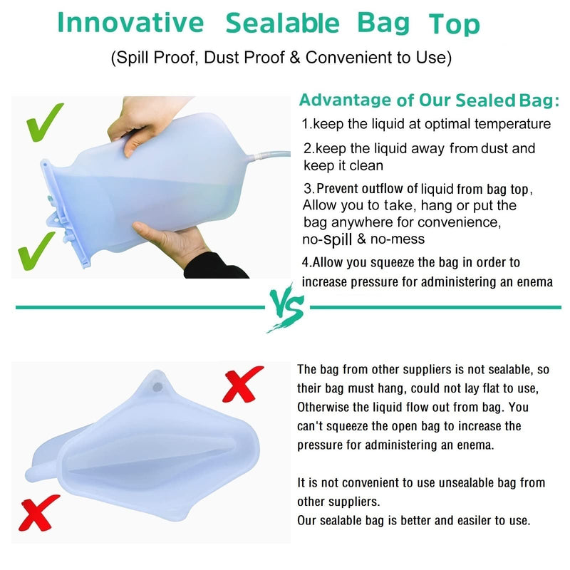 [Australia] - Sealable Silicone Enema Bag Kit 6Pcs Enema Nozzle Tips Colon Tube Replacement for Colon Cleansing Constipation Women Men, Clear Coffee Enema Kit Hot Water Bottle Bucket Douche Bag Backflow Prevention 
