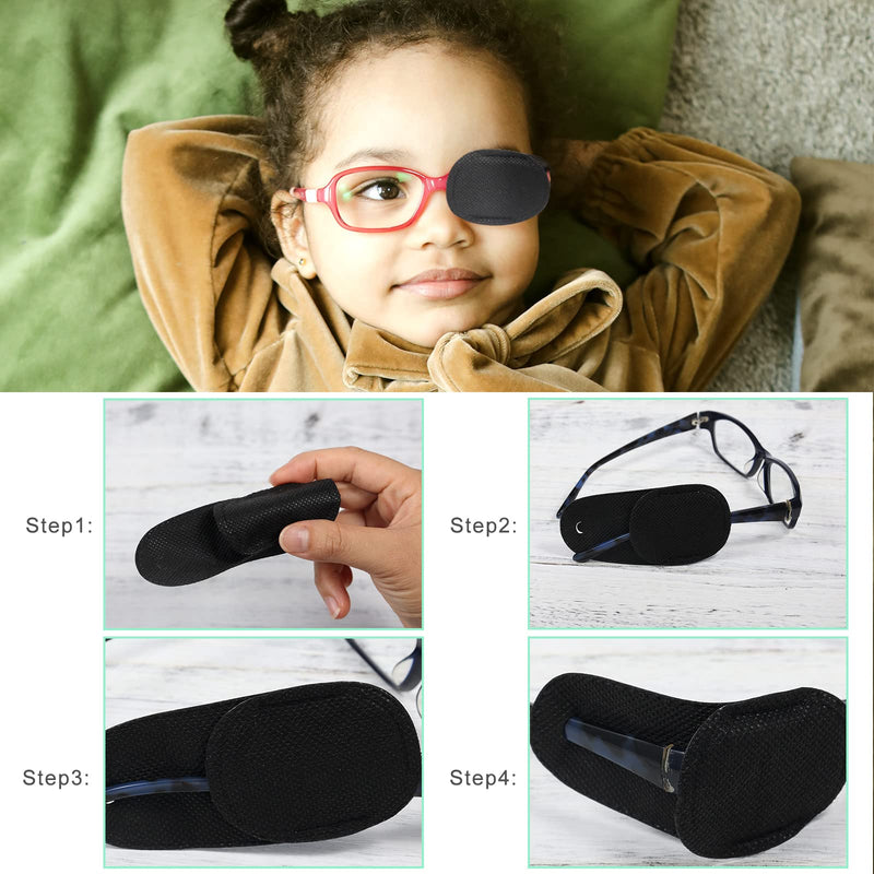 [Australia] - LUTER 6pcs Eye Patches for Glasses, Non-Woven Fabric Large Size Eye Patch to Cover Right Left Eye for Kids' & Adults' Lazy Eye Amblyopia Strabismus Improve Vision (Black) 