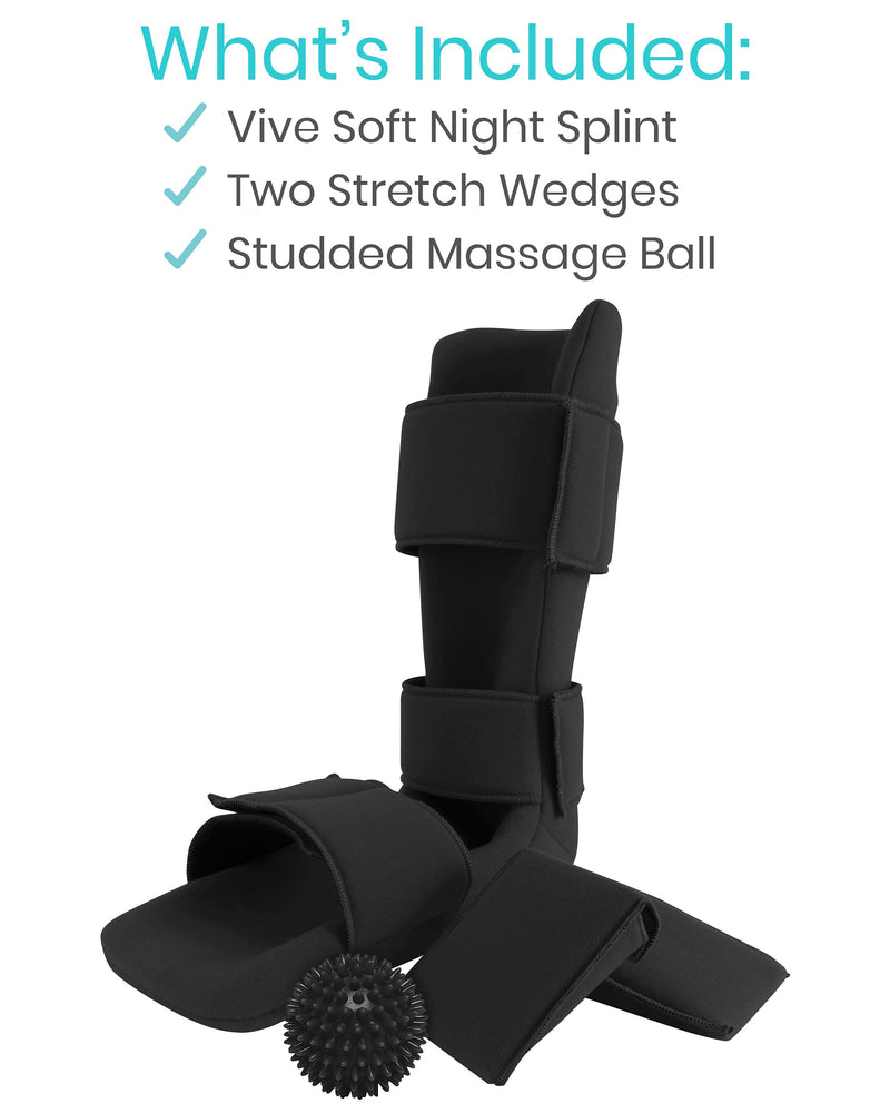 [Australia] - Vive Plantar Fasciitis Night Splint Plus Trigger Point Spike Ball - Soft Leg Brace Support, Orthopedic Sleeping Immobilizer Stretch Boot (Medium: Men's: 5.5-8, Women's 7-9.5) Black Medium (Pack of 1) 