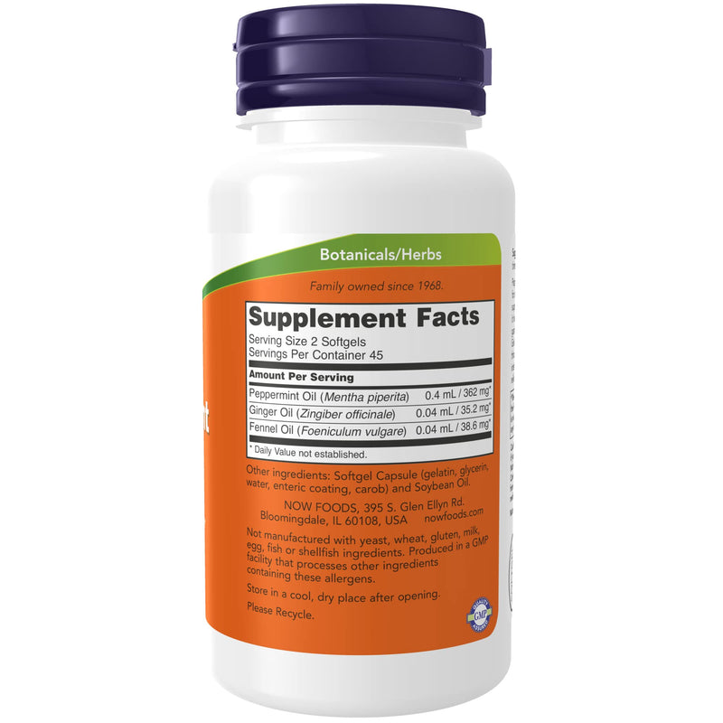 [Australia] - NOW Supplements, Peppermint Gels with Ginger & Fennel Oils, Enteric Coated, Digestive Support*, 90 Softgels 90 Count (Pack of 1) 