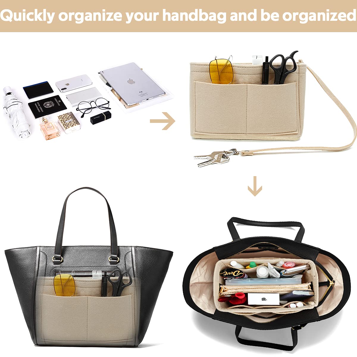Purse Organizer Insert, Handbag & Tote Organizer, Bag in Bag, Perfect  for Speedy