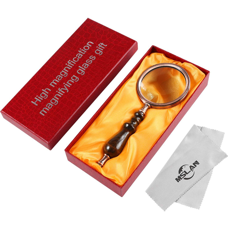 [Australia] - MSLAN Magnifying Glass,10X Antique Copper Handheld with Wooden Handle and Real Glass,Best Reading Magnifier for Elderly,Macular Degeneration 