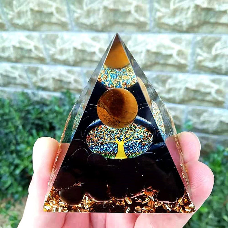 [Australia] - Moonstone Crystal Orgone Pyramid Ogan Crystal Energy Tower Nature Reiki Chakra Crushed Stone Jewelry Flower of Life Crystal Orgonite Pyramid Healing Chakra Pyramid B 