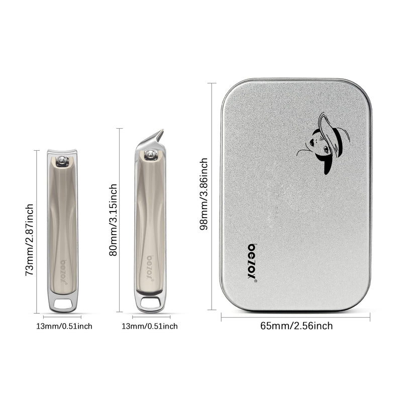 [Australia] - BEZOX Nail Clipper, Ultra Sharp Stainless Steel Toenail Clipper Set with Tin Case, 2 PCS Nail Clipper Set for Men and Women for Thick and Ingrown Nails 