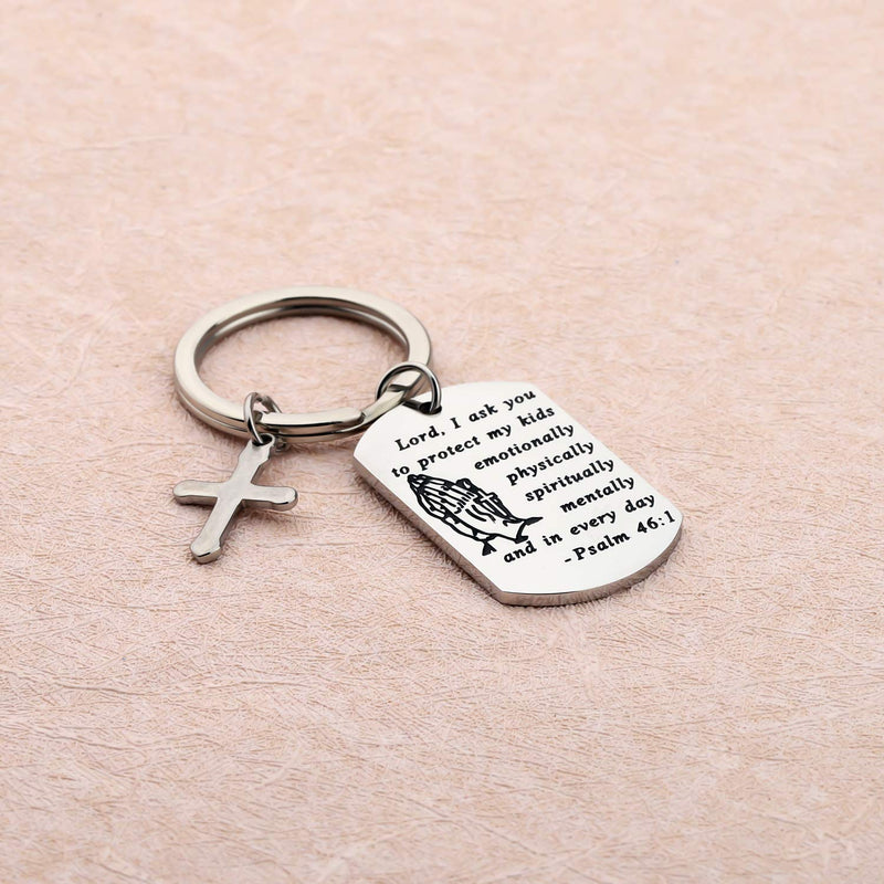 [Australia] - Christian Gifts Keychain Religious Jewelry Cross Pendant Bible Verse Keychain Military Bible Verse Praying Hands Gift silver 