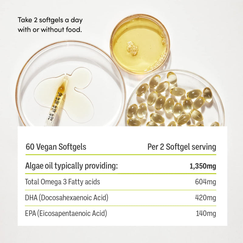 [Australia] - Bud Vegan Omega 3 Supplement | High-Strength DHA + EPA | Premium Sustainable Plant-Based Algae Oil | Supports Heart, Brain & Eye Health | 60 Omega 3 Vegan Softgels (1 Month Supply) 