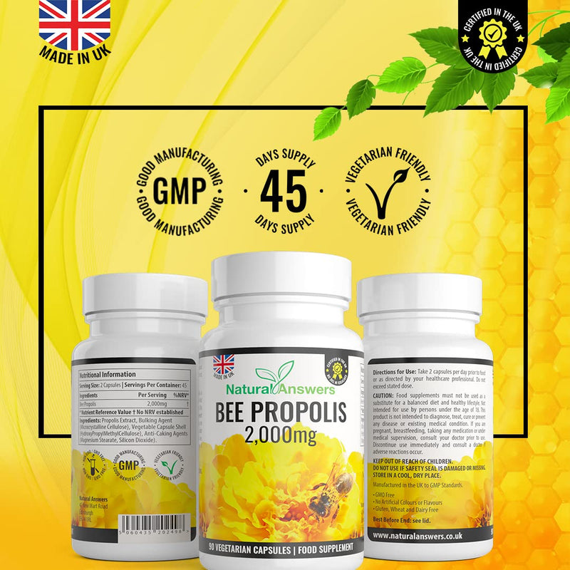 [Australia] - 90 Capsules Pure Bee Propolis 2000mg - 1000mg Per Capsule, 2000mg per Serving, 100% Suitable for Vegetarians 