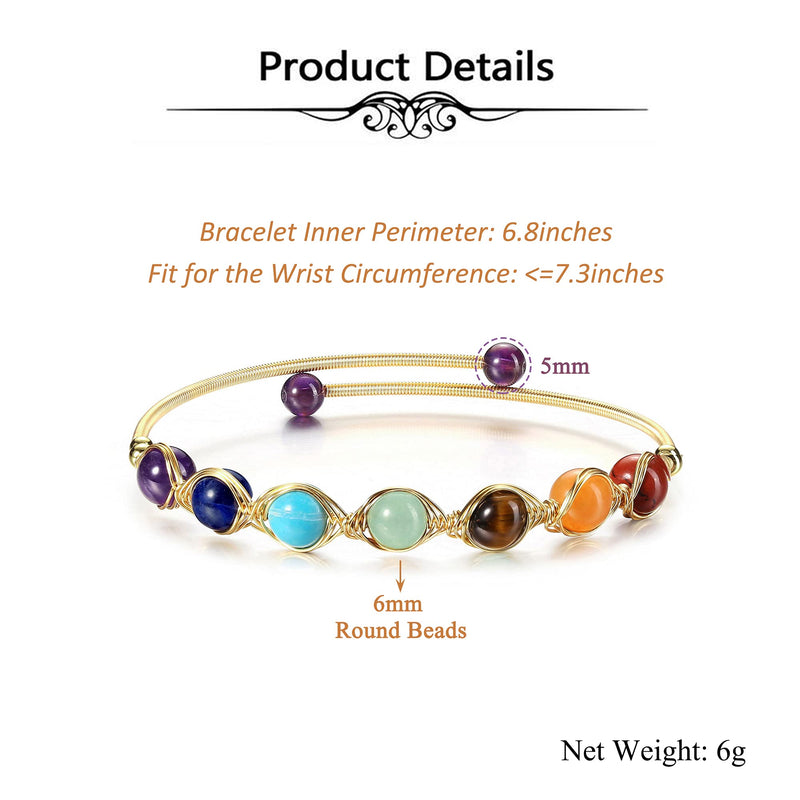 [Australia] - Top Plaza 7 Chakra Yoga Meditation Bracelet Healing Crystal Stone Bead Cuff Bracelets Adjustable 14K Gold Plated Bracelets for Women Girls Ladies Girlfriend Birthday Gifts 