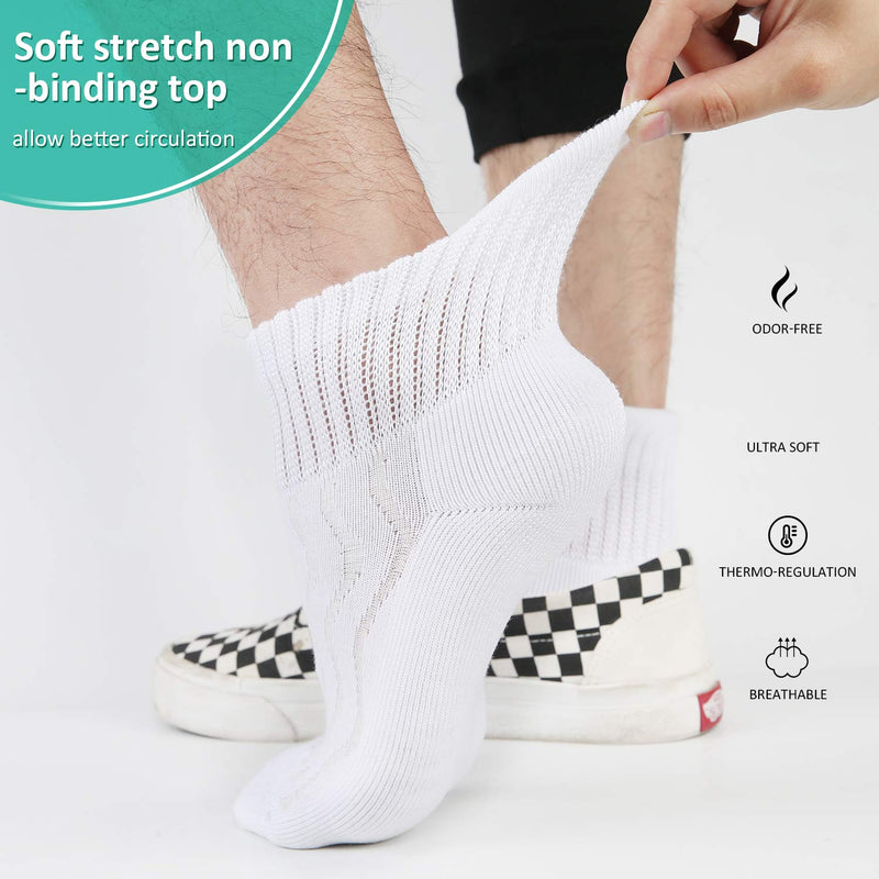 [Australia] - MD 6 Pairs Non-Binding Men's Moisture Wicking Cushion Quarter Bamboo Diabetic Socks 10-13 3Black/3White 3black3white Sock Size 10-13, Mens Shoe Size 8-12 