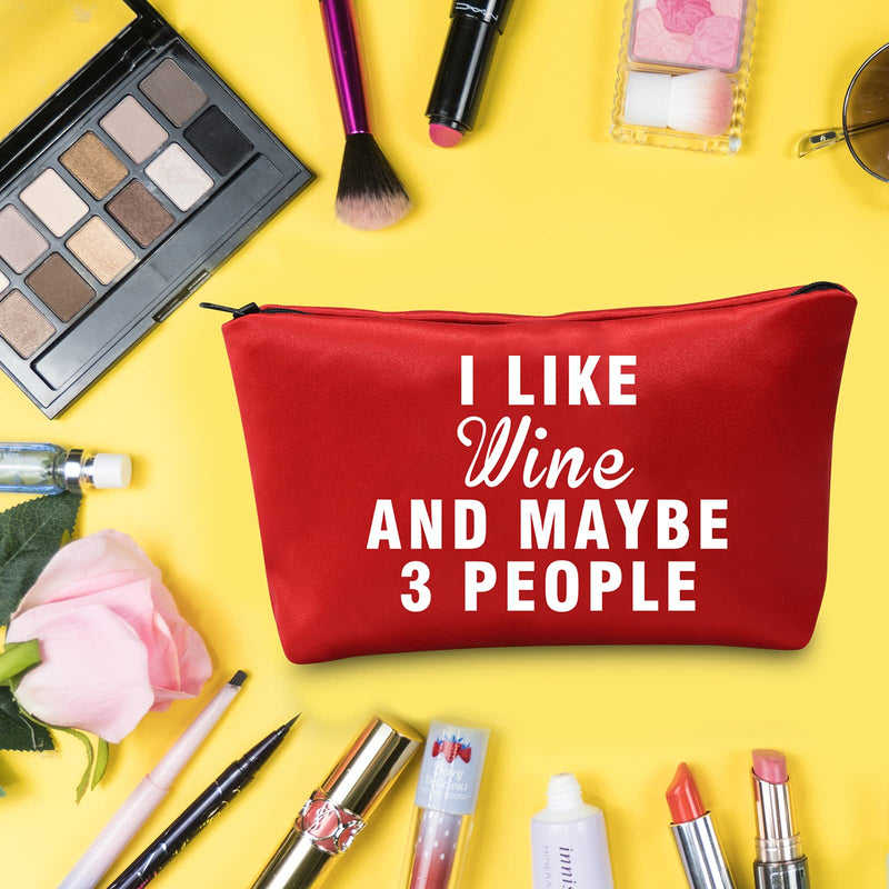 [Australia] - LEVLO Wine Lovers Cosmetic Make Up Bag Wine Inspired Gift I Like Wine and Maybe 3 People Red Makeup Zipper Pouch Bag For Women Girls, I Like Wine, 