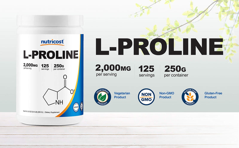 [Australia] - Nutricost L-Proline Powder 250 Grams - 2,000mg Per Serving, Non-GMO 