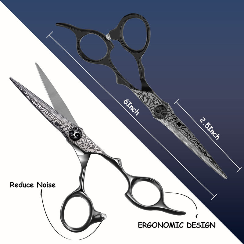 [Australia] - Hairdressing Scissors 6 Inch Hair Scissors Professional Barber Scissors Japanese Stainless Steel Haircutting Shears for Men Women and Kids with Printed Damascus Striping - Black Cutting Scissor 