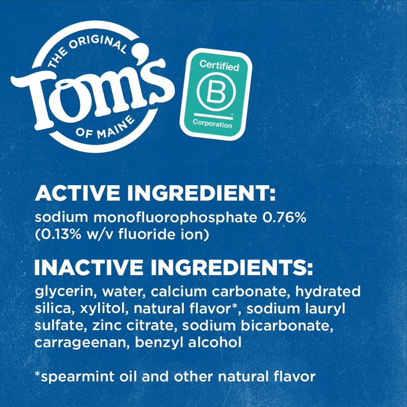 [Australia] - Tom's of Maine Whole Care Natural Toothpaste with Fluoride, Spearmint, 4 oz. 3-Pack (Packaging May Vary) 4 Ounce (Pack of 3) 