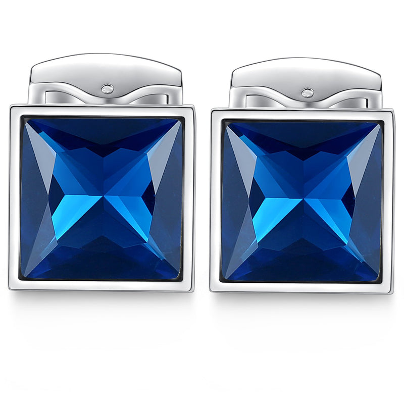 [Australia] - HONEY BEAR Mens Cufflinks Square Crystal Stainless Steel for Wedding Gift Blue 