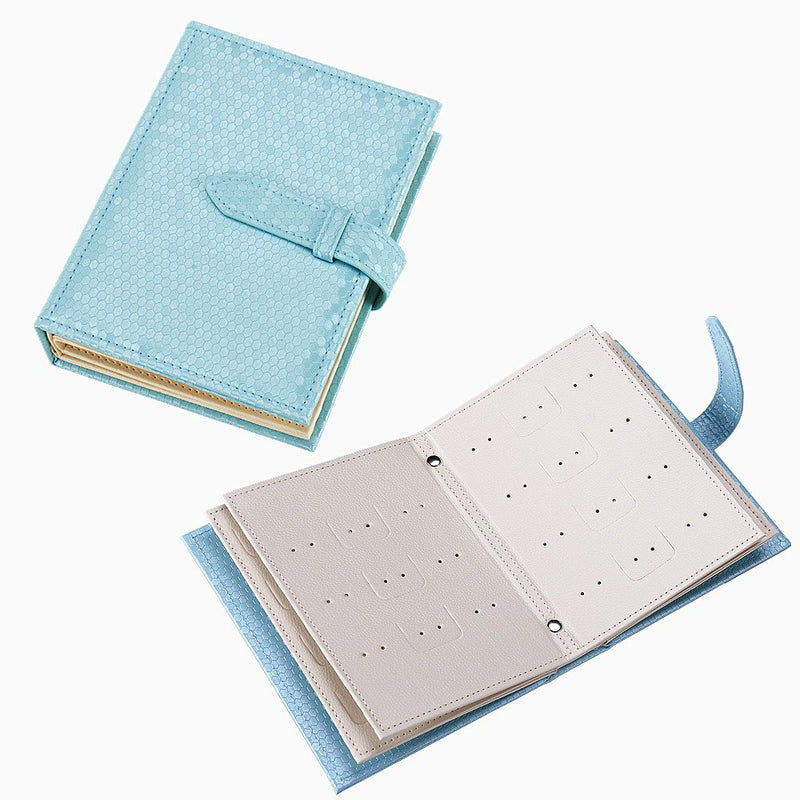 [Australia] - Yiluana Jewelry Organizer, Portable Earring Holder Pu Leather Travel Jewelry Organizer Case with Foldable Book Design (Blue) Blue 