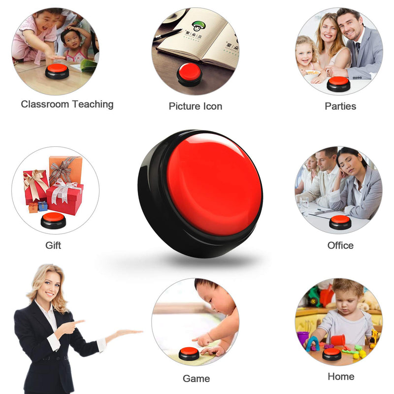 [Australia] - Cover Talking Button Record & Playback Your Own Message 30 Second Custom Recordable, Easy Sound Recorder Set of 2 (Black+Blue) Black+Blue 