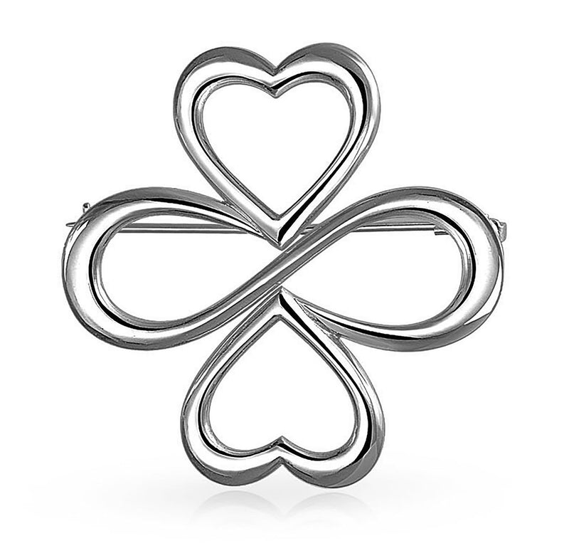 [Australia] - Ayllu Small Inspirational BFF Symbol Heart Infinity Clover For Love Luck Unity Brooch Pin For Women 925 Sterling Silver 