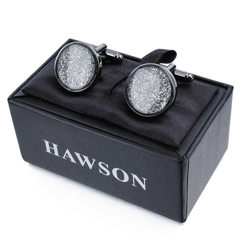 [Australia] - HAWSON Cufflinks and Tuxedo Studs Set for Mens Diamond dust Cufflinks - Business Gift Wedding Party Accessories… cufflinks Black 