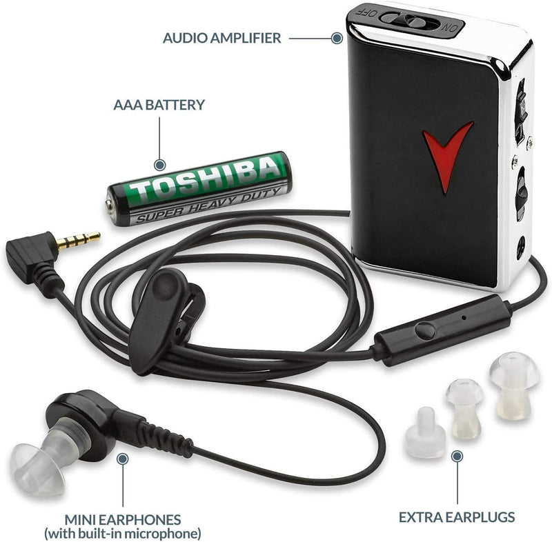 [Australia] - Personal Sound Amplifiers - (2 Pack) Personal Audio Amplifier Device and Voice Enhancer Device for Sound Gain of 50dB, Up to 100 Feet Away, Pocket Hearing Devices 