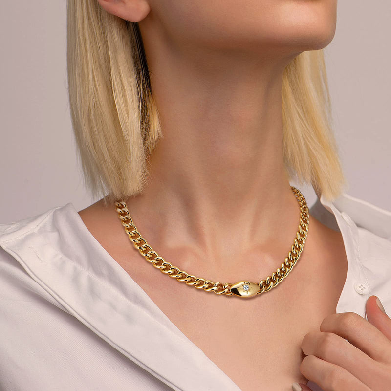 [Australia] - Gold Chunky Chain Necklace for Women: 14K Gold Plated Stainless Steel Diamond Cut Big Thick Hip Hop Jewelry Solid Cuban Link Chains Necklaces 