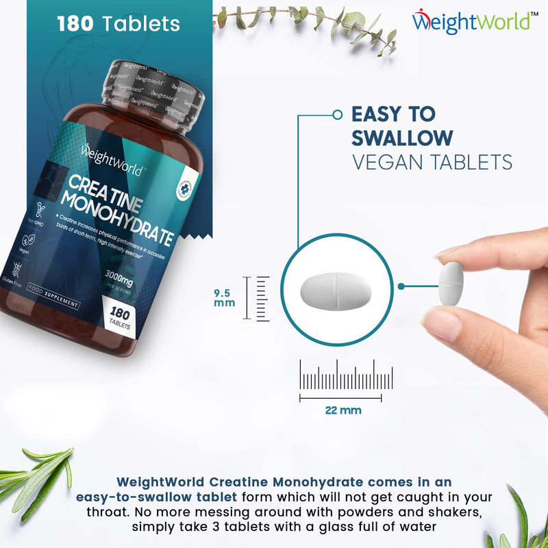[Australia] - Creatine Monohydrate Tablets 3000mg - 180 Tablets - Gym Supplement for Men & Women - Creatine Monohydrate Powder Alternative - Vegan & Keto Unflavoured Energy Supplement for Workout 