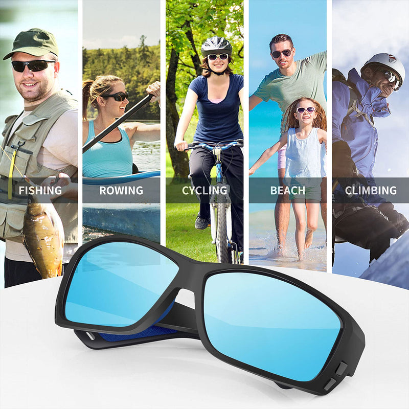 [Australia] - Cook Cheetah Polarized Wrap Sunglasses for Men -Driving Fishing Cycling Running Outdoor Sports Sun Glasses 100% UV Blocking Black+blue/Mirrored 