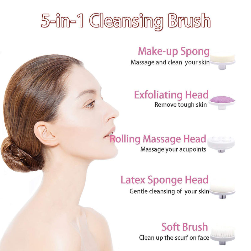 [Australia] - Facial Cleansing Brush 5 in 1 Portable Electric Facial Massager with 5 Spin Brush Heads for Acne, Blackheads, Dead Skin and All Skin Care & Acne Tool 
