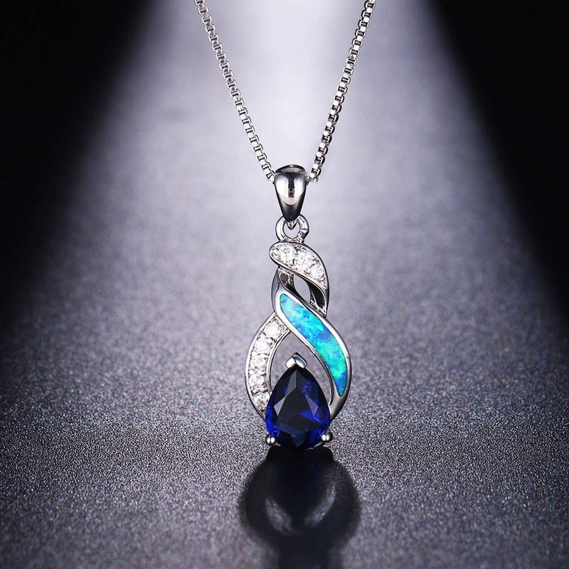 [Australia] - Hermosa Jewelry Sets Australian Opal Blue Sapphire Necklace Earrings JS3 