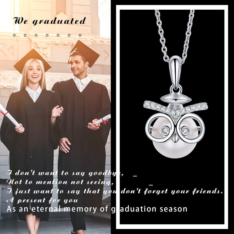 [Australia] - Graduation Gifts for Her Owl Necklace Made with Swarovski Pearls Graduation Gifts for High School College Graduates White Owl Necklace 