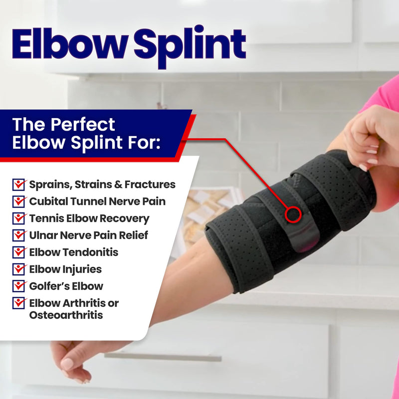 [Australia] - Elbow Splint Tendonitis Elbow Brace – Cubital Tunnel Brace for Sleeping - Tennis Elbow Support with Arm Compression Sleeve Elbow Immobilizer for Ulnar Nerve Brace Elbow Pain Men Women - Fits Most 