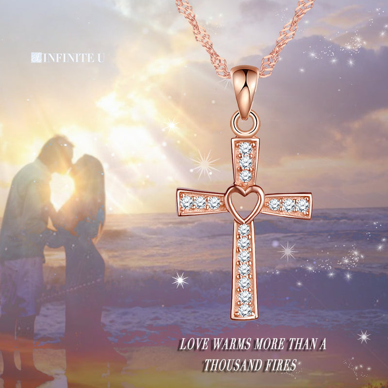 [Australia] - Infinite U Classic Cross Crucifix Pendant Chain Necklace 925 Sterling Silver Cubic Zirconia (A) 