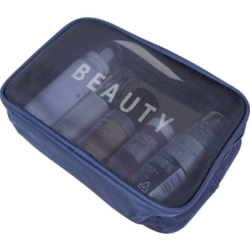 [Australia] - WildWave Travel Mesh Makeup Bags Set 3 Pieces See Through Zipper Pouch Trave Cosmetic and Toiletry Organizer Bag Travel Accessories 3 Pack of S M L(Navy Blue) 3P-Navy Blue 