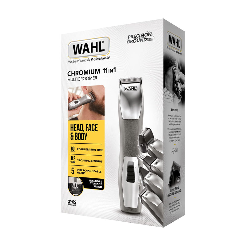 [Australia] - Wahl Chromium 11-in-1 Multigroomer, Beard Trimmer for Men, Nose Hair Trimmer, Stubble Trimmer, Body Trimmers for Men, Male Grooming Set, Rechargeable Trimmer Multi Groomer 