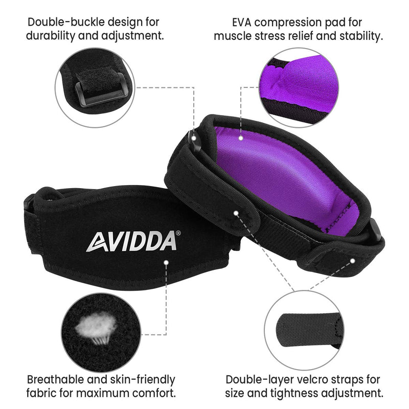 [Australia] - AVIDDA Tennis Elbow Support Strap, Adjustable Elbow Brace with Compression Pad for Tennis Elbow, Golfers Elbow, Pain Relief, Men, Women Purple 1 Pack 1 Pack Purple 