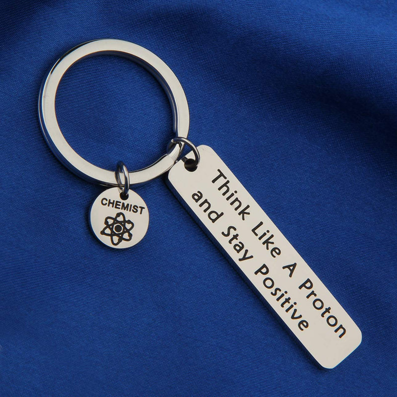 [Australia] - FEELMEM Chemist Keychain Chemist Gift Chemistry Science Jewelry Keychain Physics Gift Think Like A Proton Stay Positive silver 