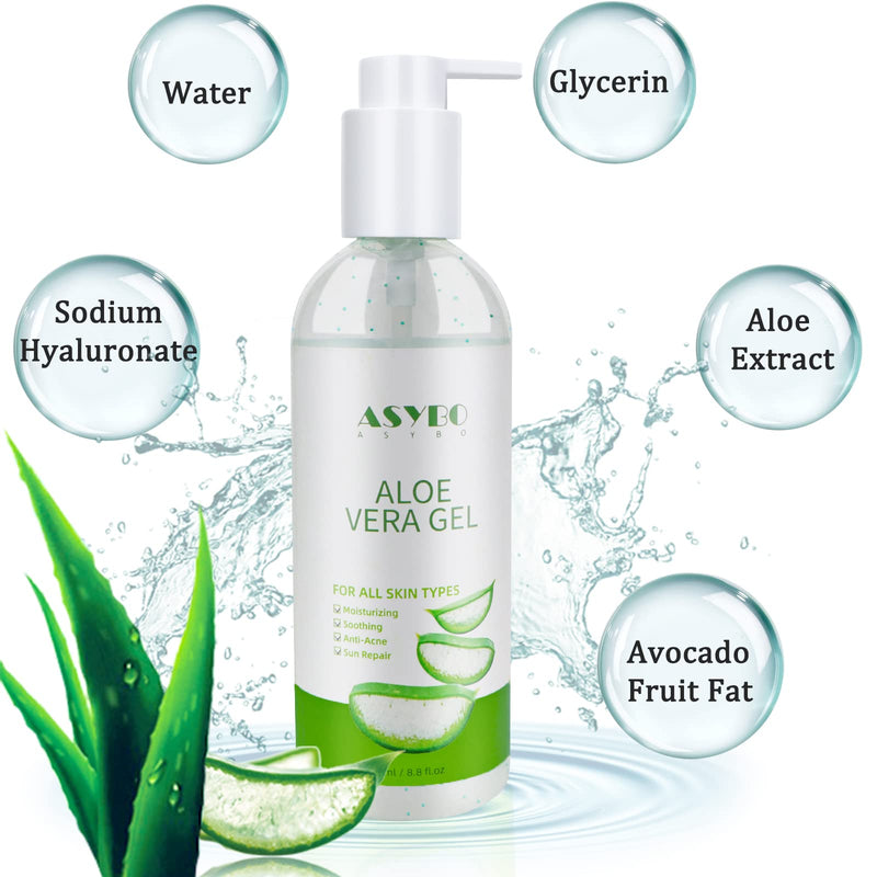 [Australia] - ASYBO Aloe Vera Gel, 100% Natural Pure Aloe Vera Hydrating Facial Moisturizer, Soothing & Moisturizing, After Sun Care, Reduce Acne, Repair Scars, Suitable for All Skin Types, 250ml / 8.8 fl oz 