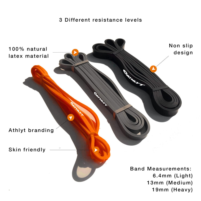 [Australia] - Athlyt Resistance Bands [Set of 3], Skin-Friendly Exercise Bands with Non-Slip Design, 3 Resistance Levels, Grey, Black, Orange 