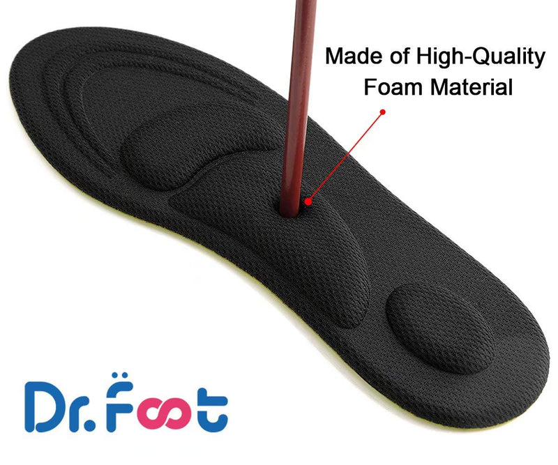 [Australia] - Dr. Foot's Arch Support Insoles, Help Against Plantar Fasciitis, Metatarsal and Heel Pain, Diabetic Anti-Sweat Foam Comfortable Insoles for Shock Absorption(M | 5~9 US Women's, Black) M | 5~9 US Women's 