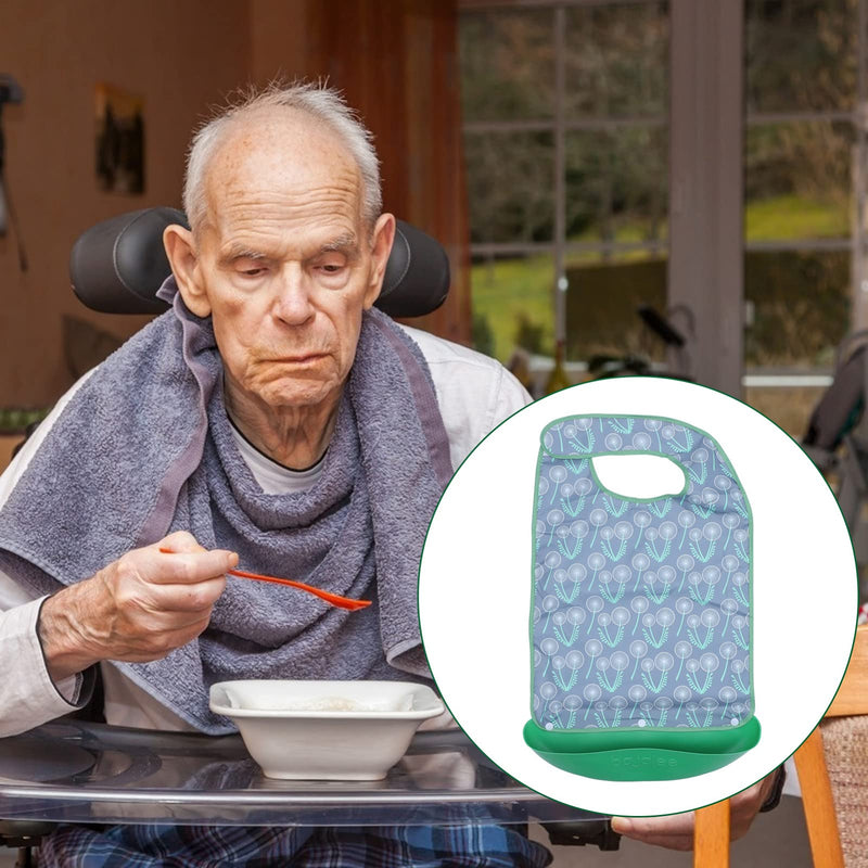 [Australia] - Hemoton Green Adult Bibs for Adults Senior with Crumb Catcher Waterproof Washable Bibs for Elderly Men Women Eating Bib 