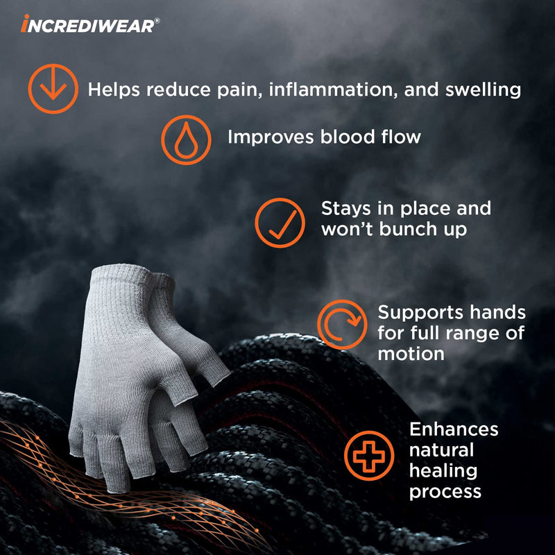 [Australia] - Incrediwear Fingerless Circulation Gloves Arthritis Gloves, Grey Large (1 Pair) 