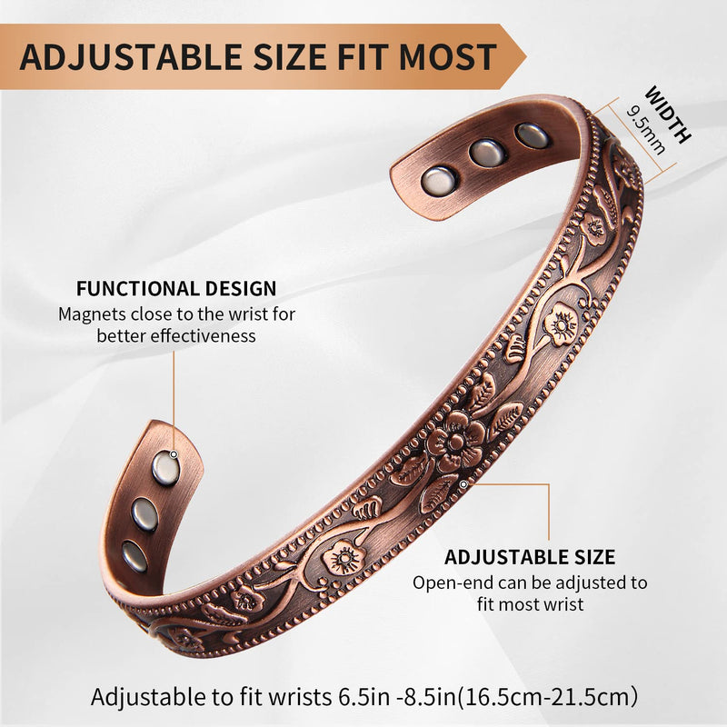[Australia] - MagEnergy Copper Magnetic Bracelet for Women, 99.99% Pure Copper Cuff Bangle with 3500 Gauss Magnets, Adjustable Brazaletes with Jewelry Box (Copper) 