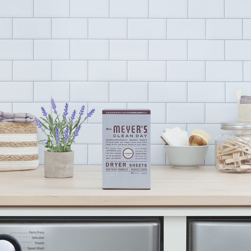 [Australia] - Mrs. Meyer's Dryer Sheets, Fabric Softener, Reduces Static, Infused with Essential Oils, Lavender Scent, 80 Count 