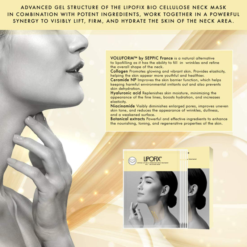 [Australia] - Neck Lifting Hydrating Firming Intense Treatment Bio - Cellulose Mask LipoFix (5 MASKS) 5 Count (Pack of 1) 