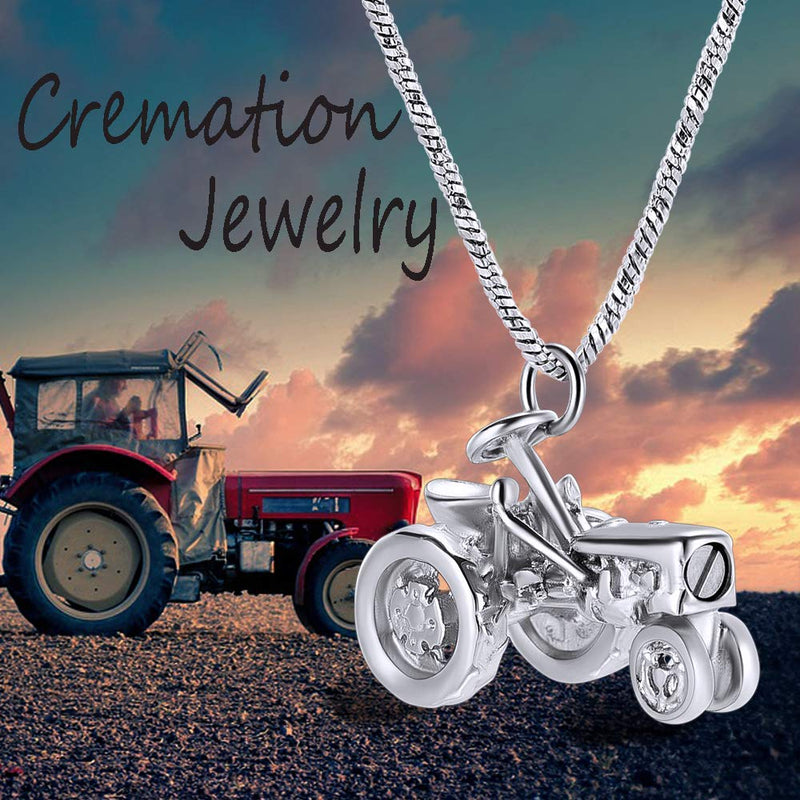 [Australia] - Yinplsmemory Cremation Jewelry Urn Necklace for Ashes for Dad Stainless Steel Tractor Charm Urn Locket Ashes Keepsake Memorial Jewelry for Men Silver 