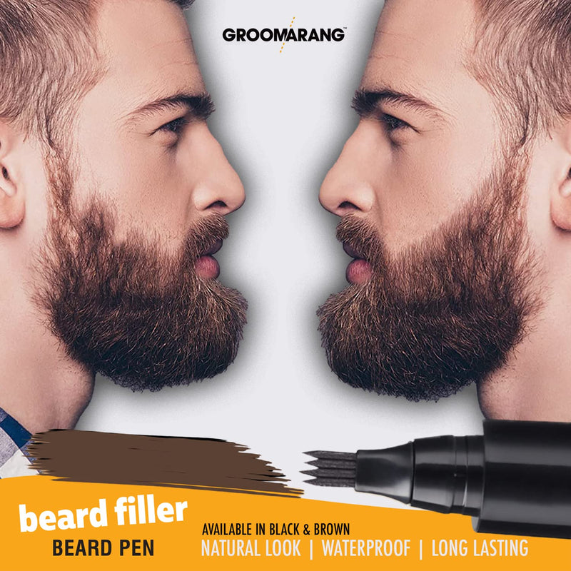 [Australia] - Beard Pen GROOMARANG® Beard Pencil Filler for Men - Natural Enhancer to Fill, Shape and Define - Black or Brown (Black) 