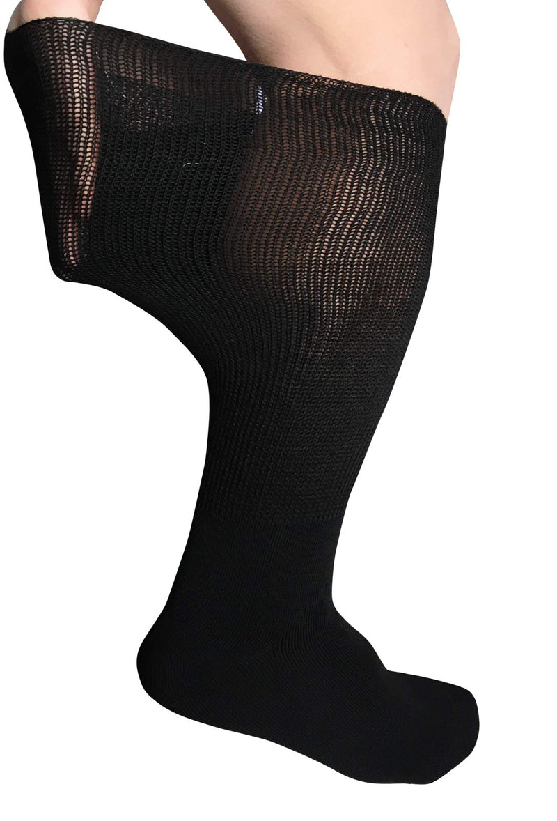 [Australia] - Extra Width Diabetic Socks for Lymphedema, Bariatric Non Binding Knee High Sock for Swollen Edema Cast Feet Mens and Womens Legs, Slouch Boot Socks 2 Pairs Black (2 Pairs) 