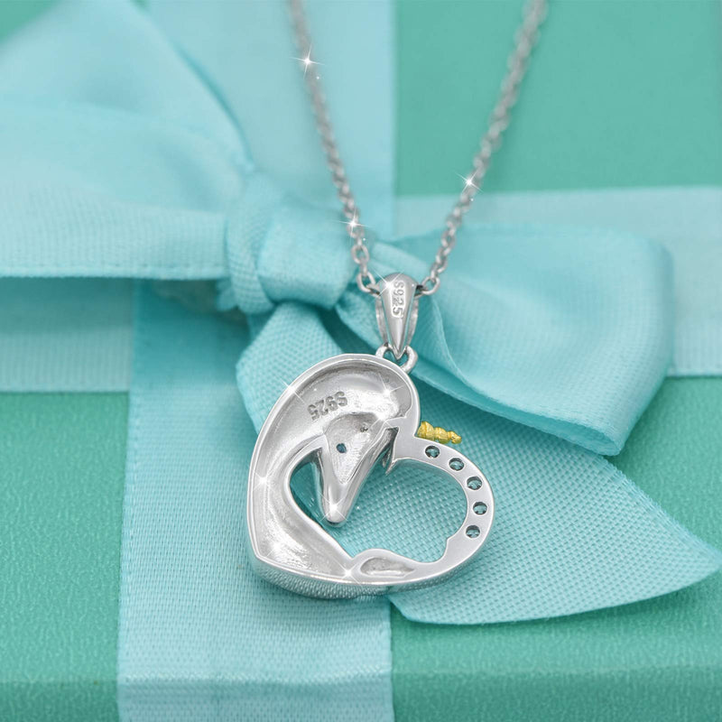 [Australia] - ACJNA 925 Sterling Silver Unicorn Pendant Necklace Jewelry for Girl Women unicorn in heart 