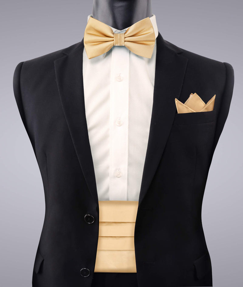 [Australia] - Alizeal Men's Pre-tied Bow Tie Pocket Square and Cummerbund Set Champagne One Size 