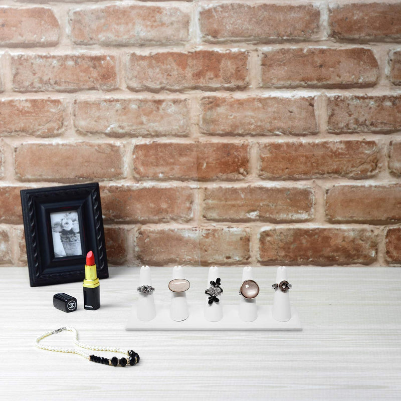 [Australia] - Mooca 2 Pcs Set Ring Organizer for Showcase Display Drawer 5 Long Ring Storage Holder Jewelry Display Stands Showcase Jewelry Storage Counter, White Leatherette, 8"W x 2 1/8"D x 2 1/2"H 