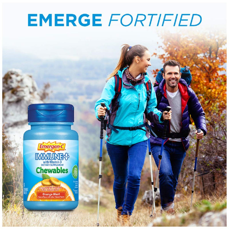 [Australia] - Emergen-C Immune+ Chewables 1000mg Vitamin C with Vitamin D Tablet, Immune Support Dietary Supplement for Immunity, Orange Blast Flavor - 42 Count 42 Count (Pack of 1) 